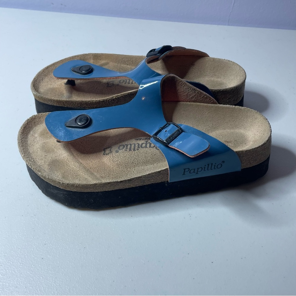 Blue Birkenstock Papillio shoes 245 Split Toe size 38 Wedge block